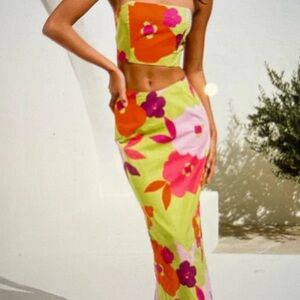 Sabo Skirt Vibrant Floral Set in Pink and Orange